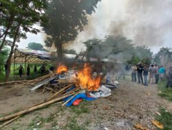 Petugas Gabungan Polisi dan TNI Bakar Arena Judi Sabung Ayam, Dadu, dan Capjiki di Mojokerto