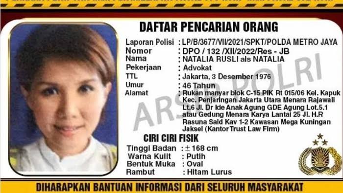 DPO Natalia Rusli Diduga Disembunyikan di Rumah Raja Sapta Oktohari