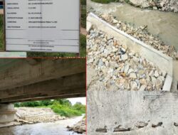 Baru Diresmikan Bupati, Jembatan Sungai Kelintang Mutu Dipertannyakan dan Batu Bekas Bongkaran Timbun Sungai